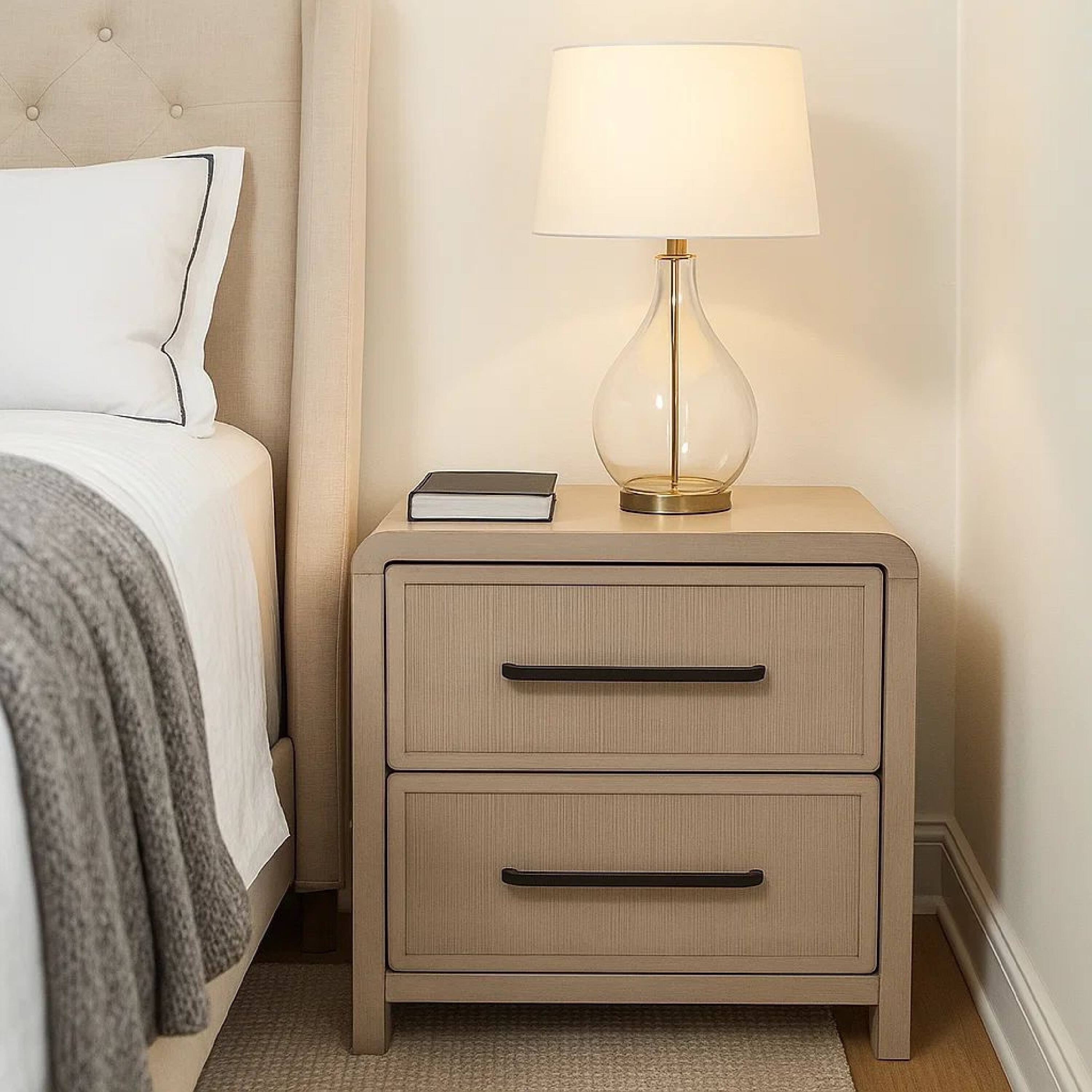 Alt View 4. Manhattan Lane - Giva Nightstand, 2 Drawers, USB A-C, Finish, 24 Inch - Natural Oak Beige Brown.