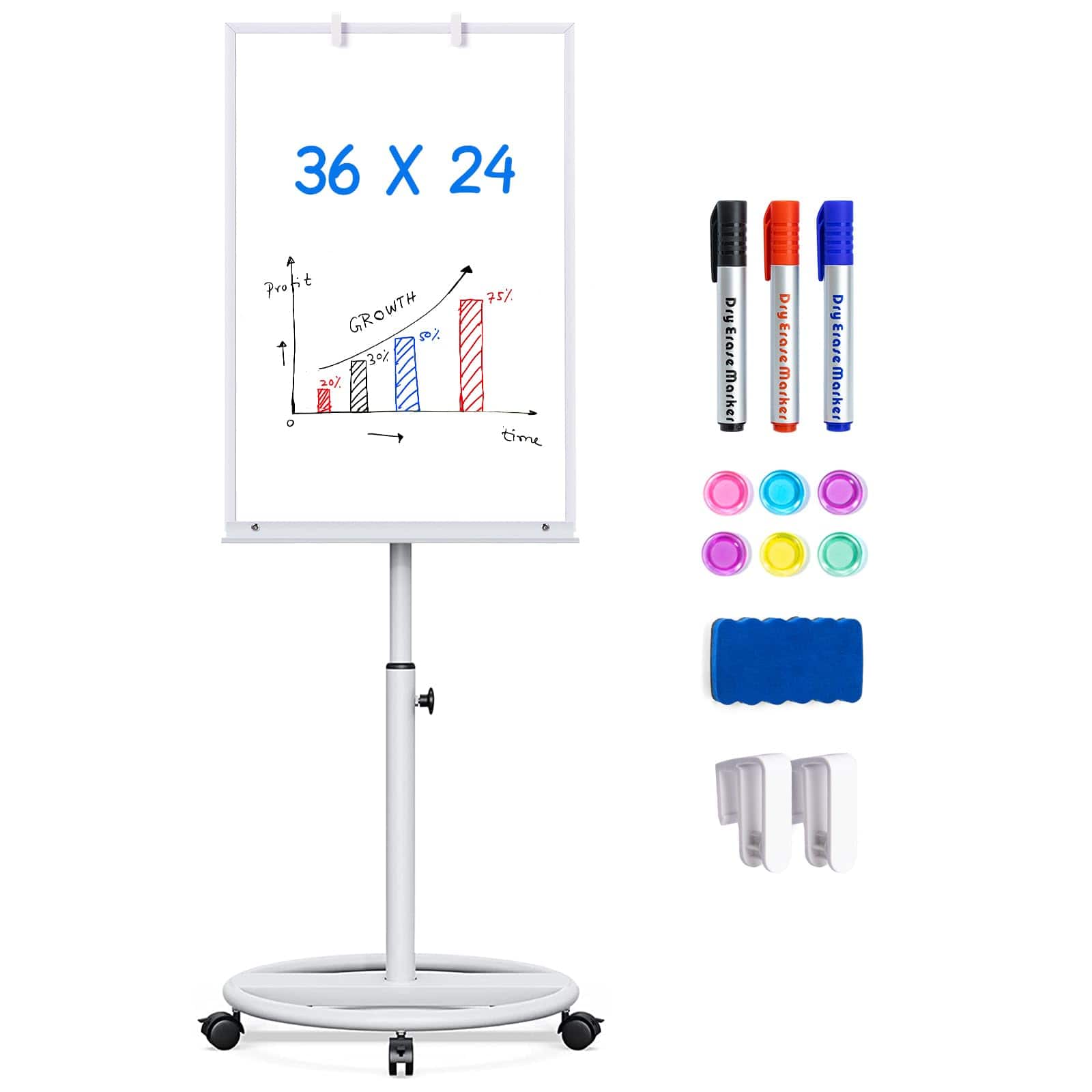 maxtek - Bulletin Boards on Wheels 36 x 24 inches-Dry Erase Board Mobile Whiteboards & Presentation Supplies Portable Rolling - White