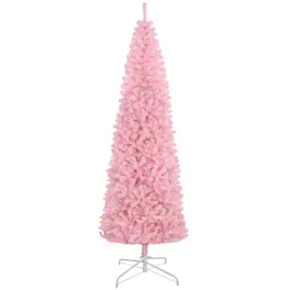 PULUZ - 8' Artificial Christmas Tree Douglas Fir Pencil Christmas Tree with 1168 Realistic Branch Tips - Pink