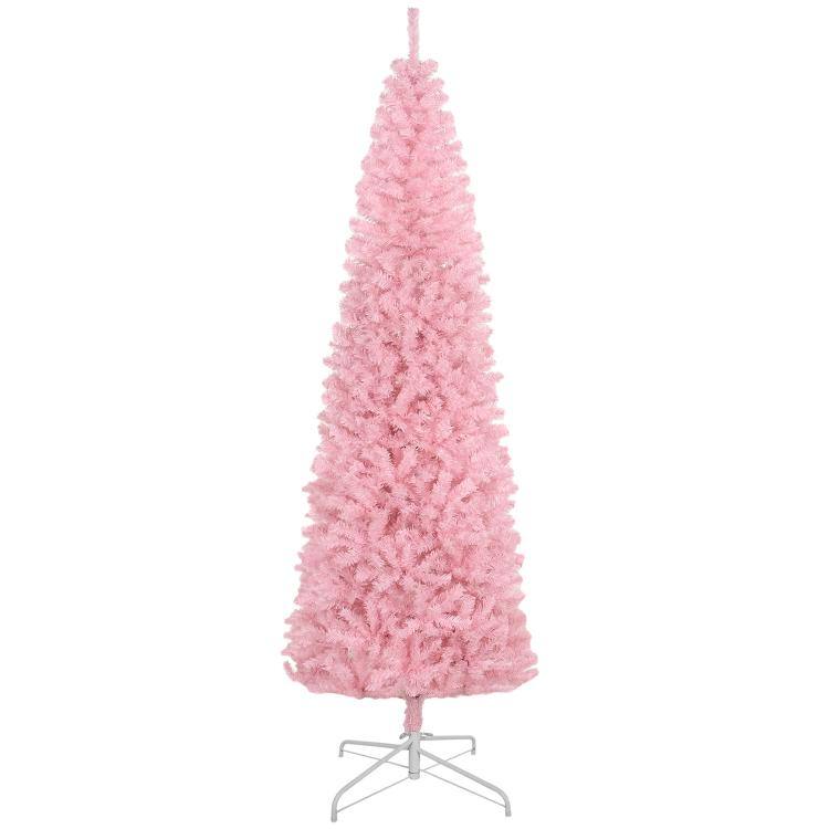 Front. PULUZ - 8' Artificial Christmas Tree Douglas Fir Pencil Christmas Tree with 1168 Realistic Branch Tips - Pink.