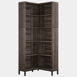 Hivvago - 71-inch High Corner Bookcase Bookshelf Wood Finish - Dark Gray