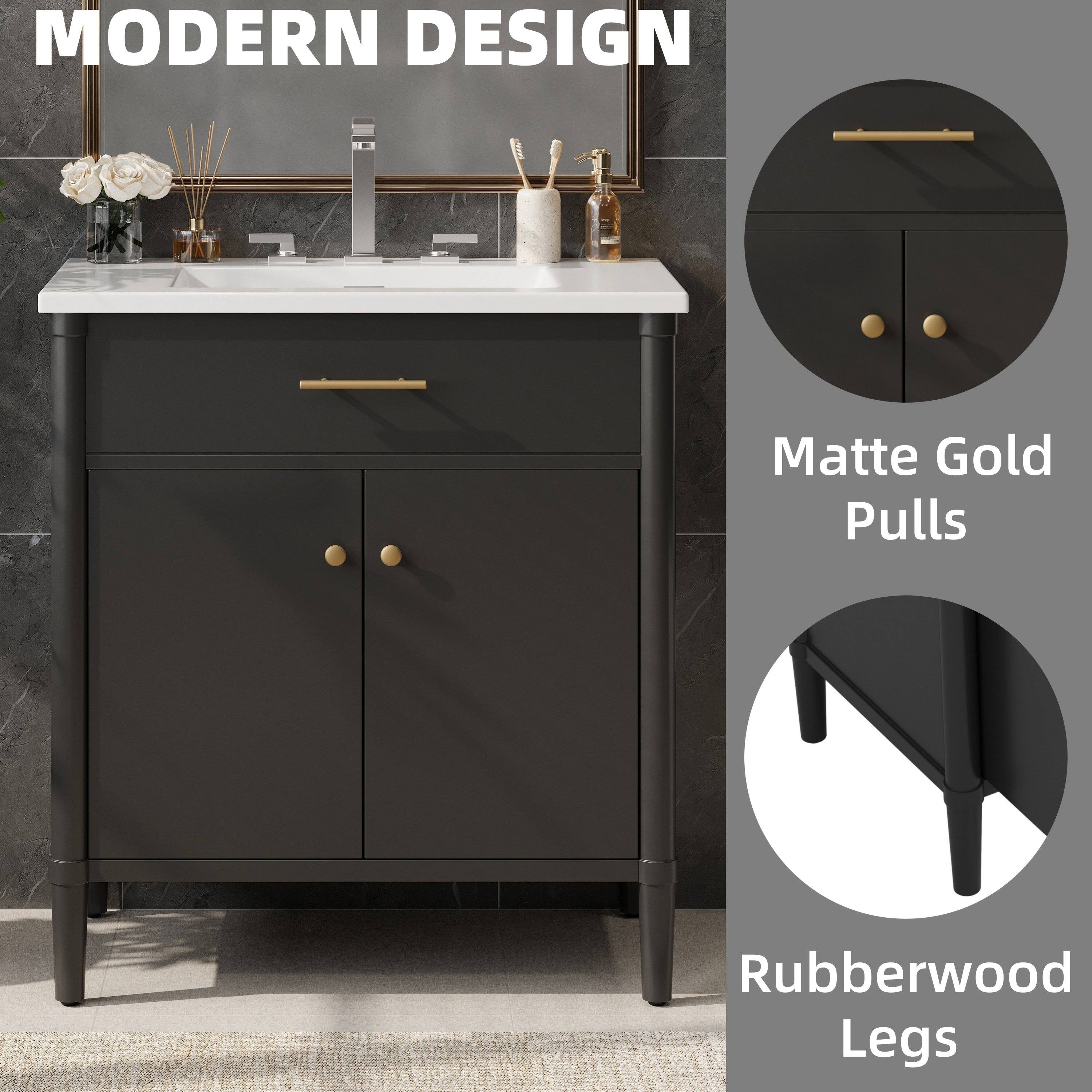 MODERN DESIGN

Matte Gold Pulls

Rubberwood Legs