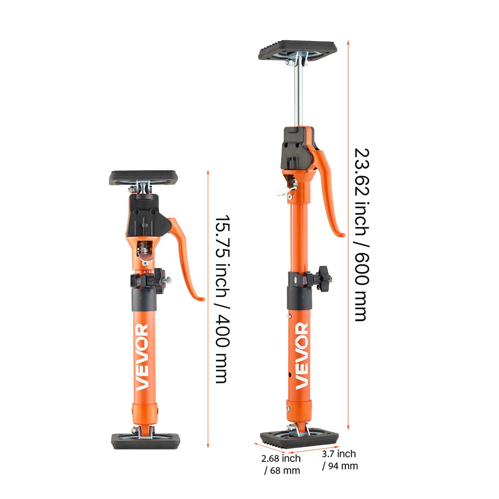 VEVOR 15.75 inch / 400 mm  
VEVOR 23.62 inch / 600 mm  
2.68 inch / 68 mm  
3.7 inch / 94 mm