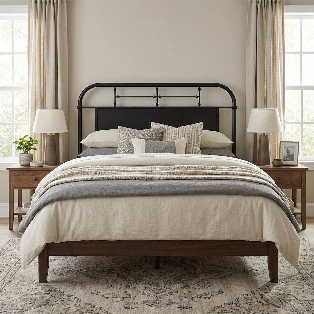 Alt View 2. Starlight Canyon Home - Distressed Metal Full Metal Headboard with Vintage Design and Metal Frame - Black.