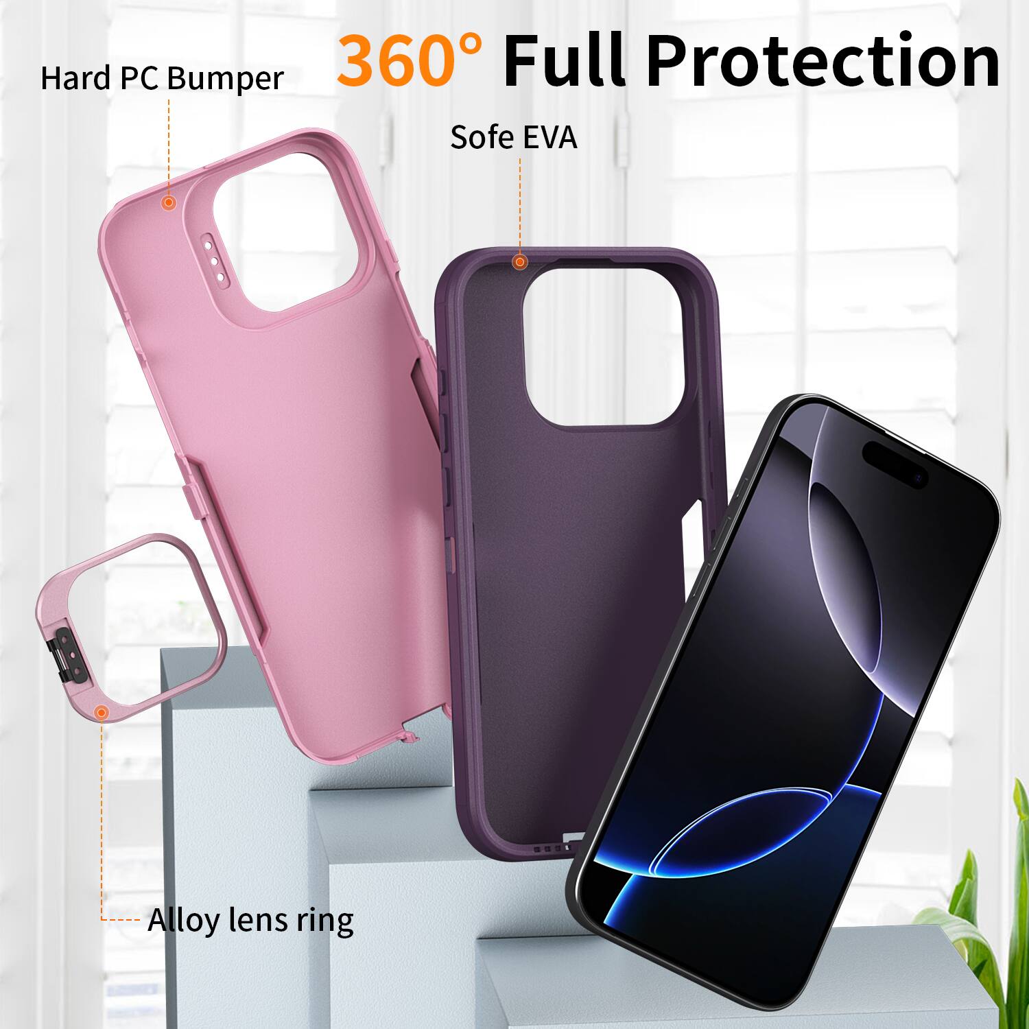 Hard PC Bumper 360° Full Protection Soft EVA Alloy lens ring