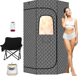 Essen Blissed - Portable Steam Sauna,Home Sauna Tent with 3L 1500W Steamer,Folding Chair,Remote Control for Spa,Gym,3'x 3'x 6.2’ - Gray