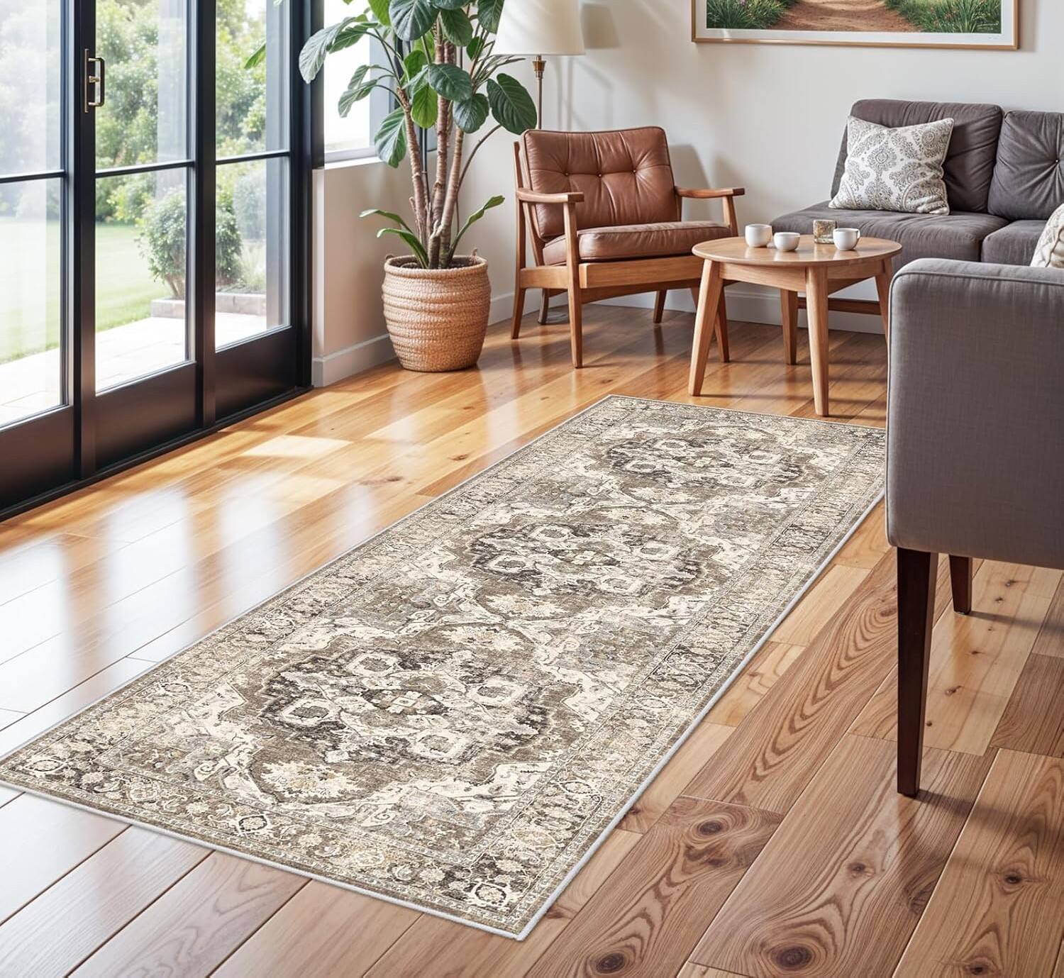 Alt View 3. FINEAK - Washable Non-Slip Hallway Runner Rug-Soft & Durable 2x6 - Beige.