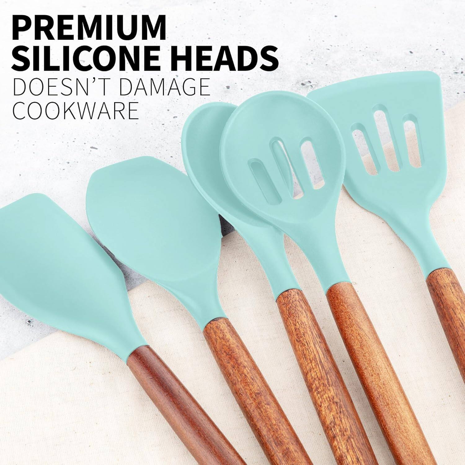 PREMIUM SILICONE HEADS  
DOESN'T DAMAGE COOKWARE