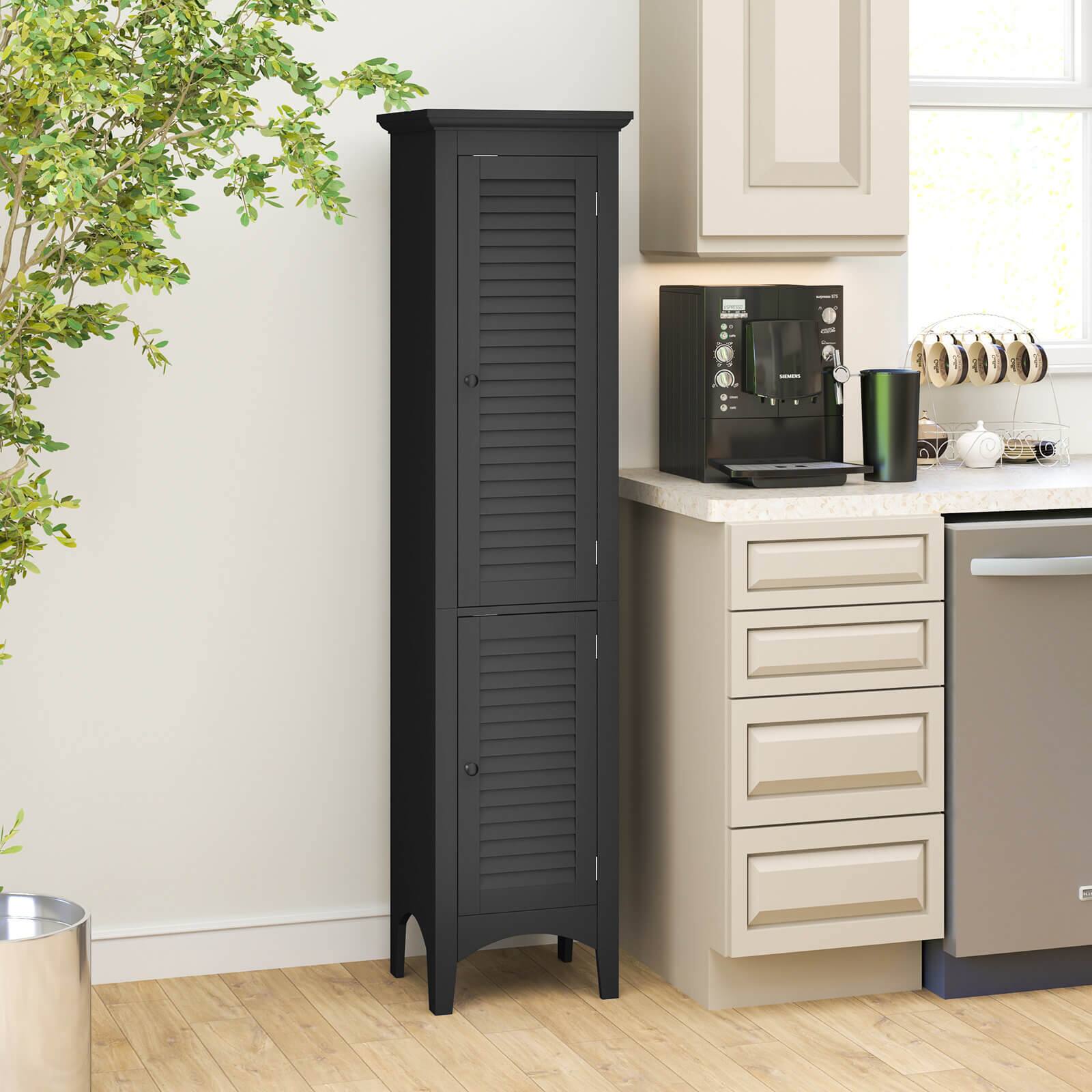 Alt View 3. Costway - Costway 63" Tall Bathroom Cabinet with 2 Louvered Doors & Adjustable Shelf, Elevated Legs - Black.