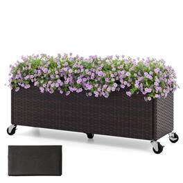 Costway - 1 PCS Raised Garden Bed All-Weather PE Rattan Wicker Patio Planter Box with Wheels - Brown