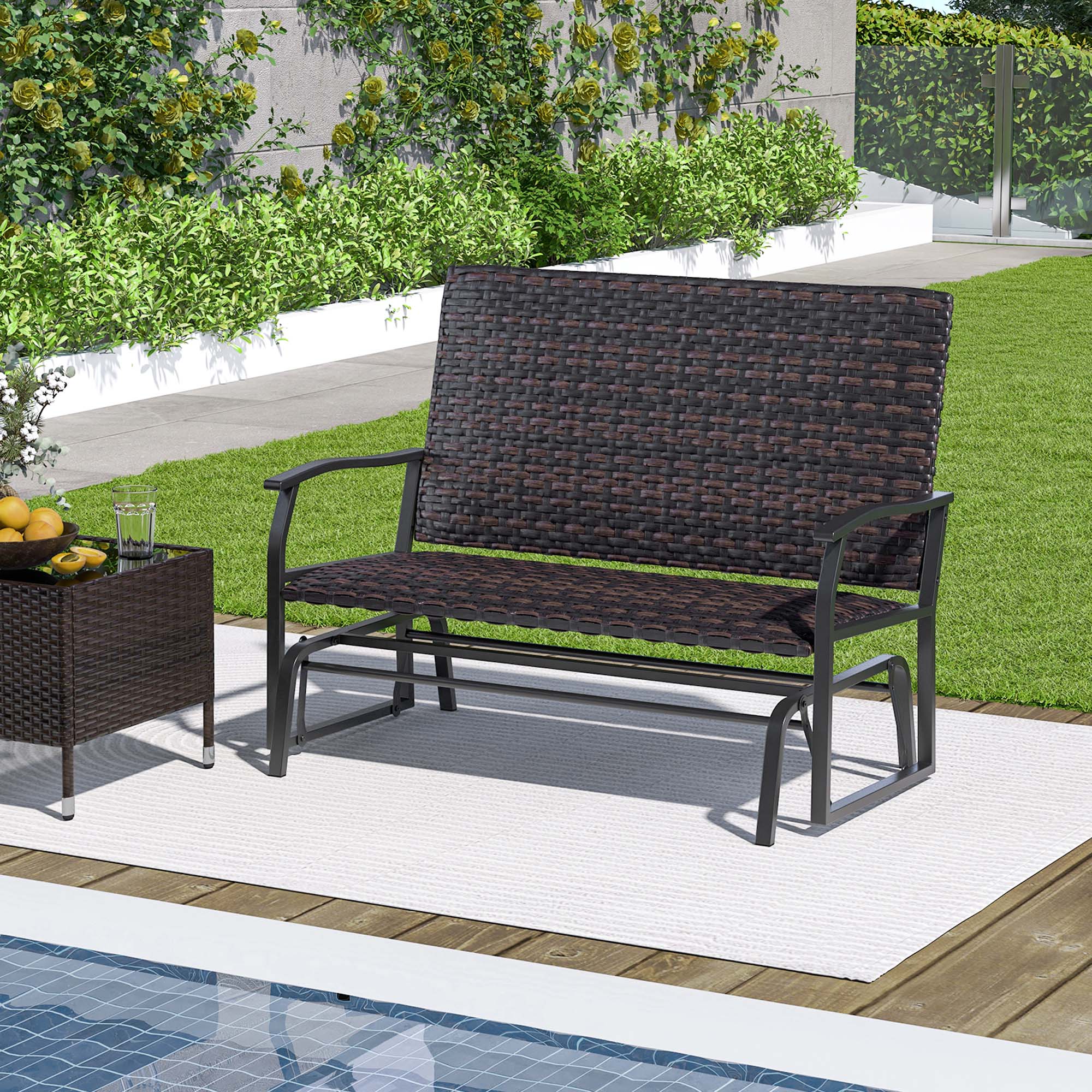 Alt View 1. Costway - Costway 2-Person Outdoor Swing Glider Bench with Quick Dry Foam Seat & Heavy-Duty Metal Gliding Arms All Weather - Mix Brown.