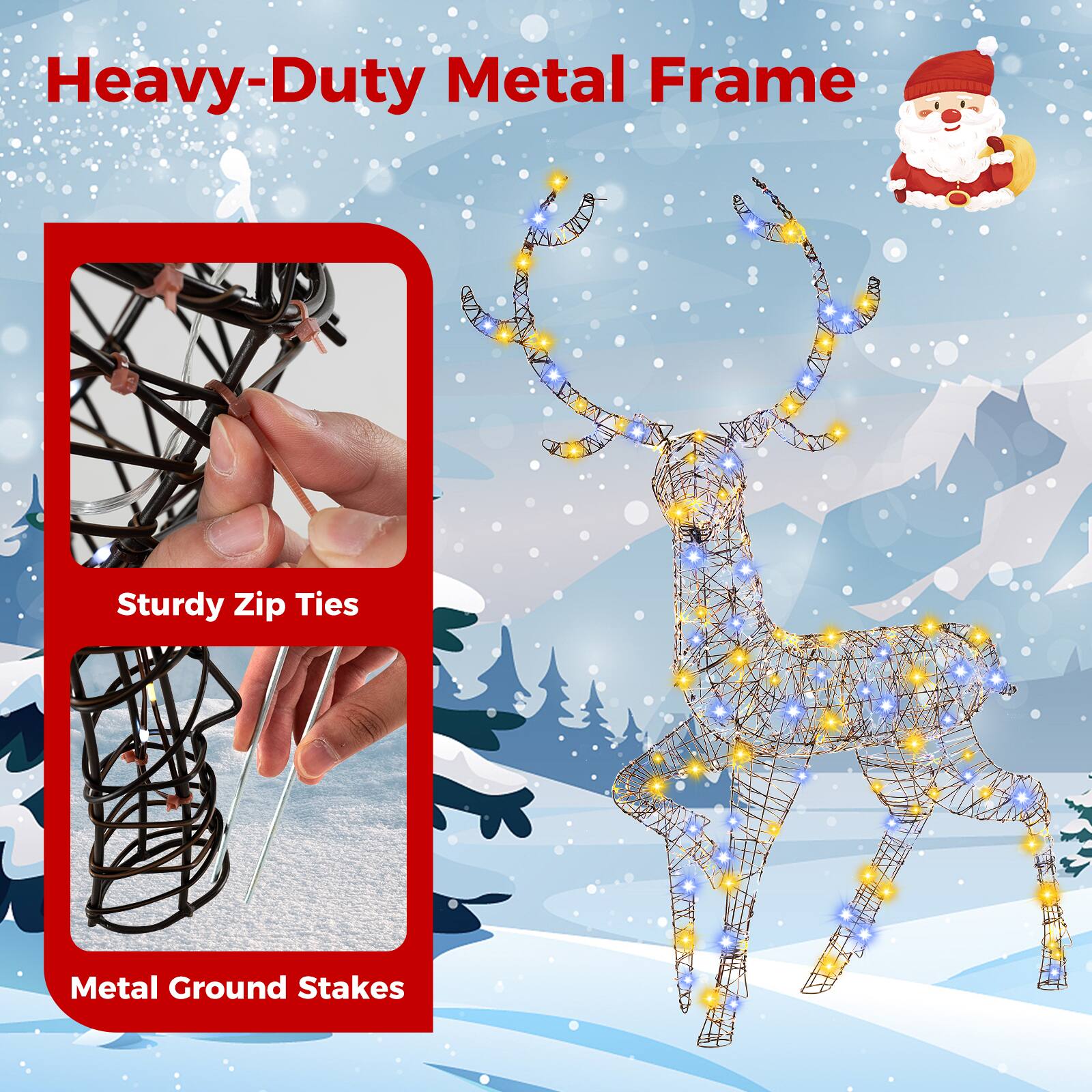 Heavy-Duty Metal Frame  
Sturdy Zip Ties  
Metal Ground Stakes