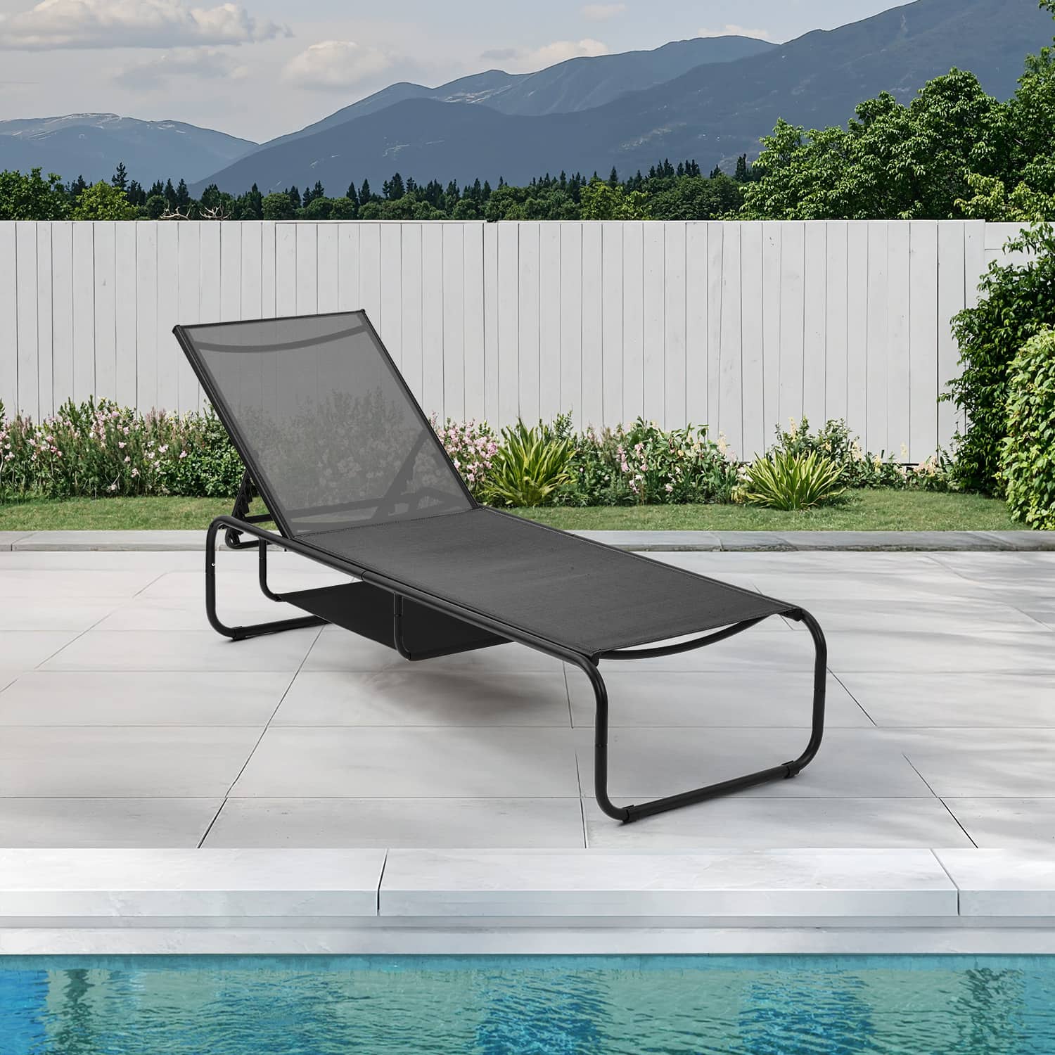 Ainfox - Patio Lounge Chair Chaise Lounge for Patio, Beach, Pool Grey Brown - Black