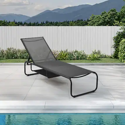 Front. Ainfox - Ainfox Patio Lounge Chair Chaise Lounge for Patio, Beach, Pool Grey Brown - Black.