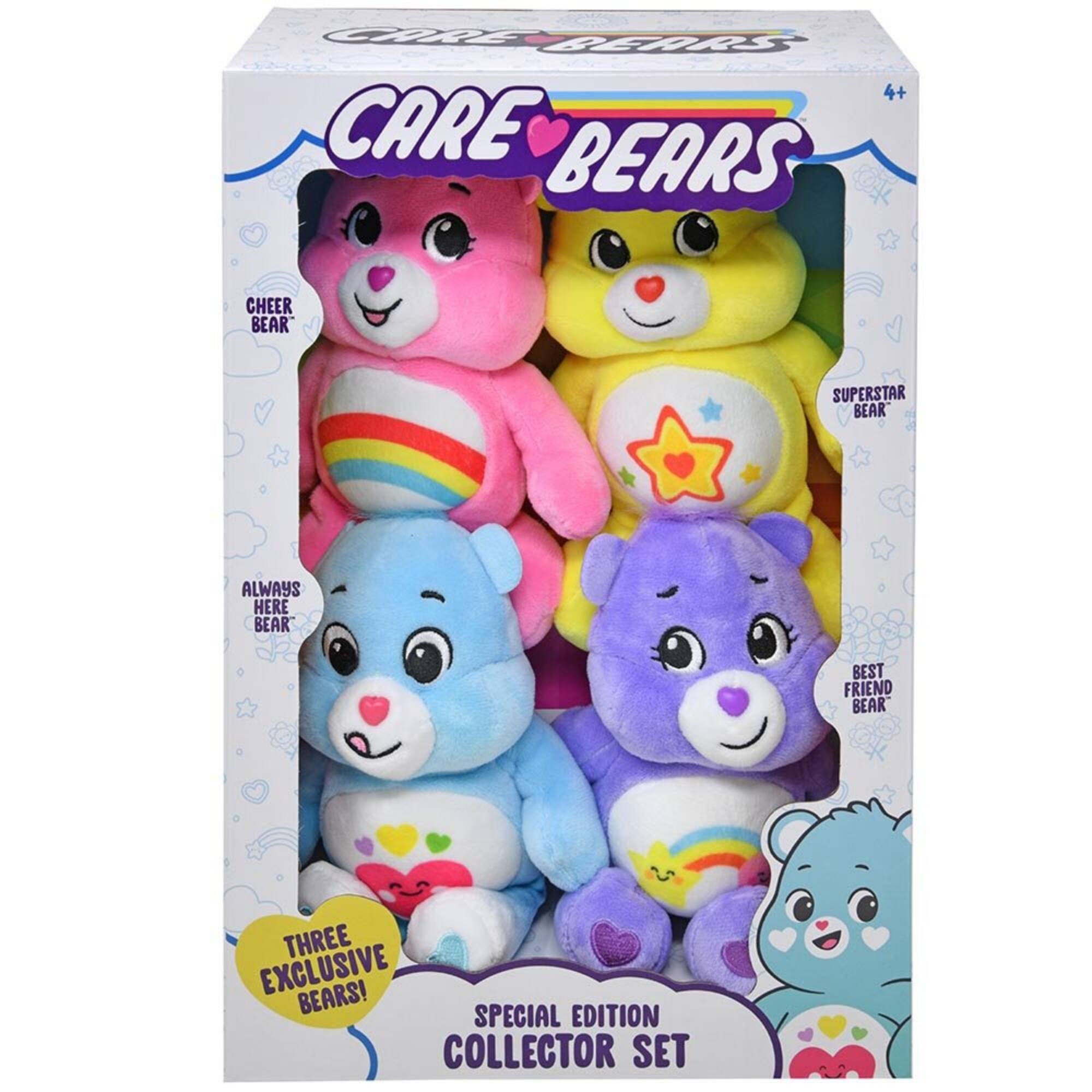 CARE BEARS  
CHEER BEAR  
SUPERSTAR BEAR  
ALWAYS HERE BEAR  
BEST FRIEND BEAR  
THREE EXCLUSIVE BEARS!  
SPECIAL EDITION COLLECTOR SET