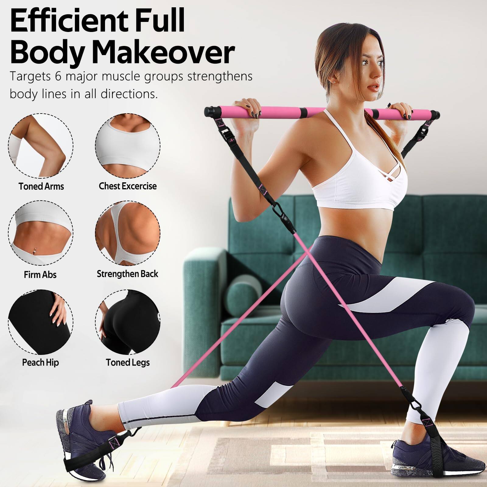 Efficient Full Body Makeover  
Targets 6 major muscle groups, strengthens body lines in all directions.  

- Toned Arms  
- Chest Exercise  
- Firm Abs  
- Strengthen Back  
- Peach Hip  
- Toned Legs