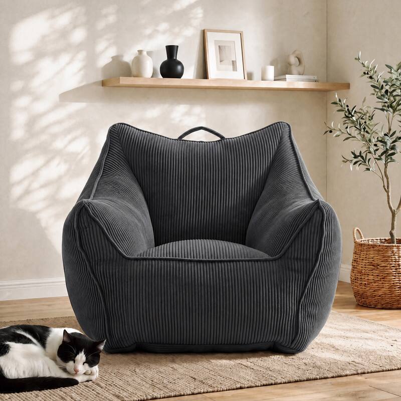 Back. Vipbear - 36.2" W Bean Bag Sofa Chair for Adults, High Back Accent Chair with Armrests for Living Room/Bedroom/Apartment/Dormitory - Gray.