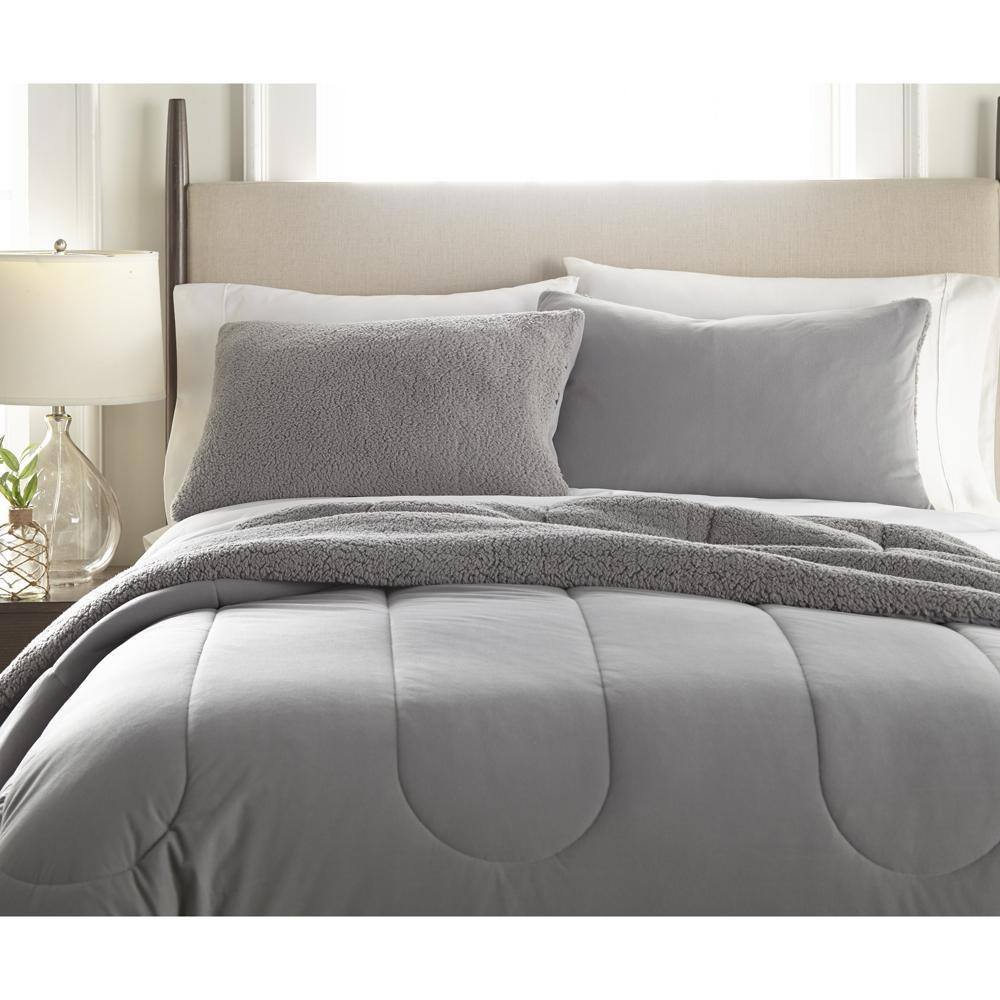 Alt View 1. Shavel Home Products - Micro Flannel Reverse to Sherpa Comforter Set, Full/Queen, Greystone - Greystone.