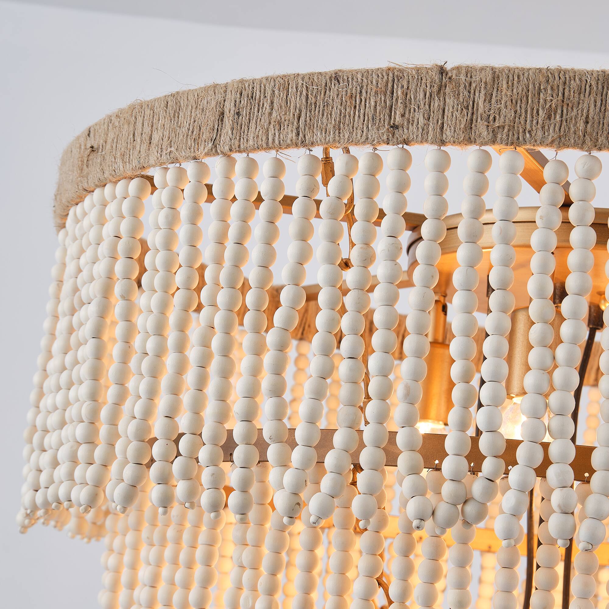 Alt View 9. Parrot Uncle - 31.5" 9-Light Bohemian Off-White 5-Tier Wooden Beads Chandelier - Off-White.