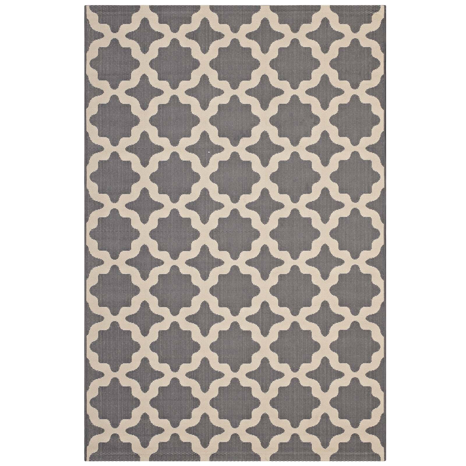 Angle. Modway - Cerelia Moroccan Trellis Indoor and Outdoor Area Rug - Gray and Beige.