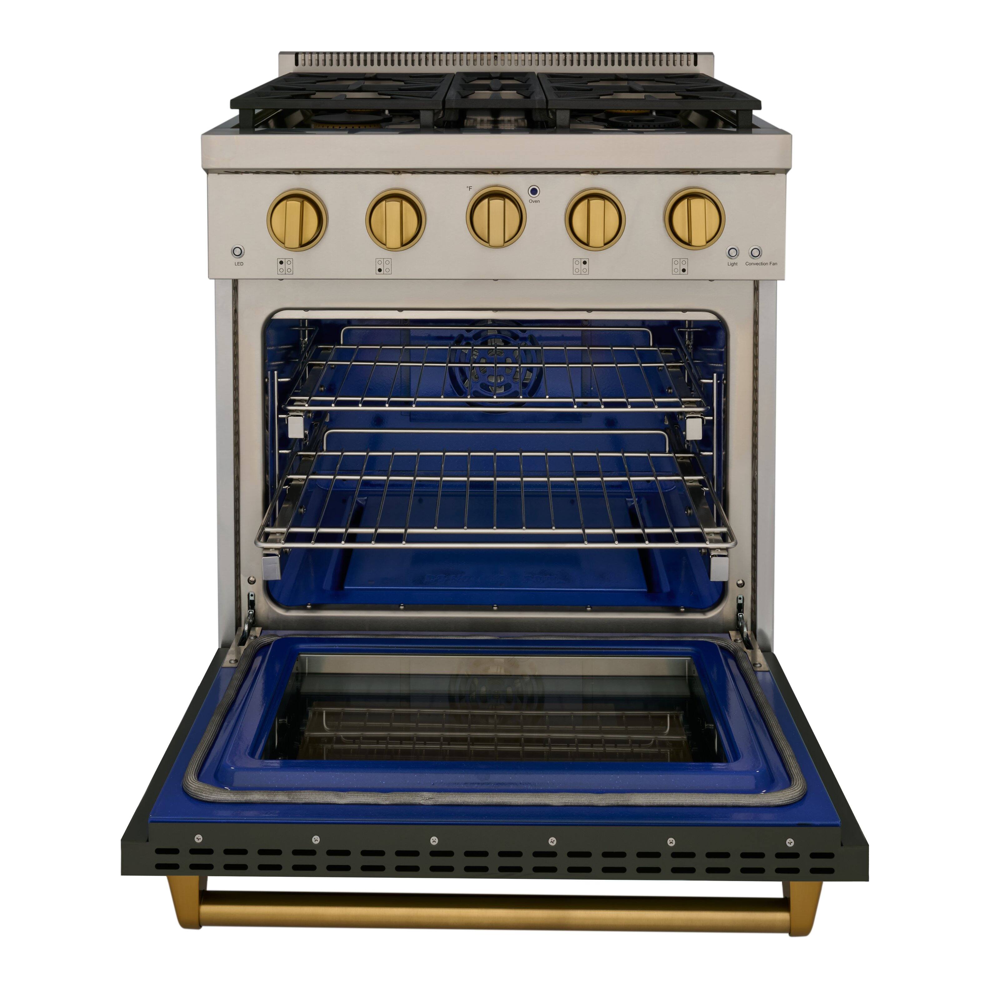 Alt View 1. Kucht - 30 in. 4.2 cu. ft. Natural Gas Range and Convection Oven in Olive Green with gold knobs and True Simmer Burners - Olive  Green.