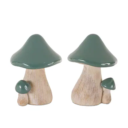 Front. BreeBe - Garden Mushroom Decor (Set of 2) - Green, Brown.