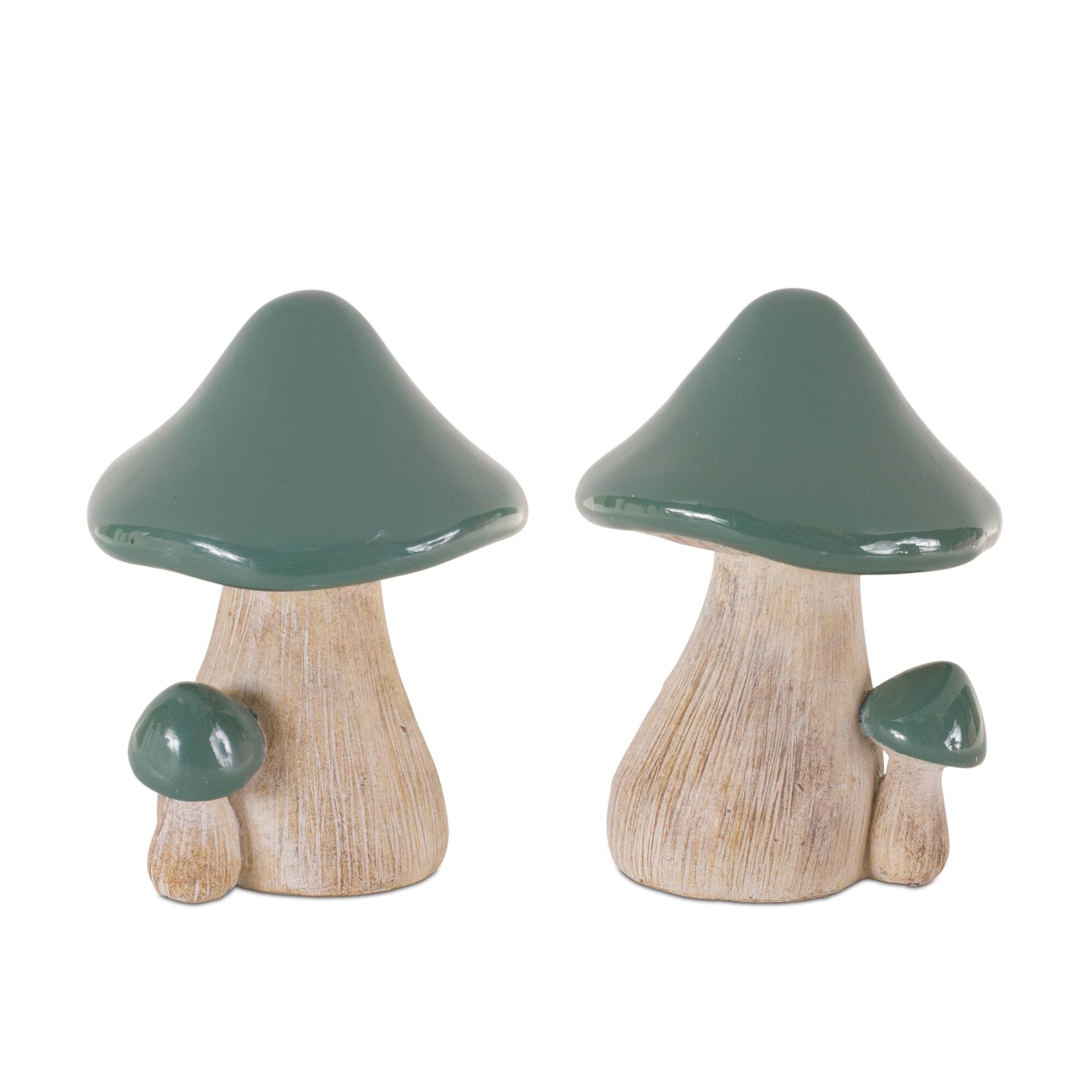 Front. BreeBe - Garden Mushroom Decor (Set of 2) - Green, Brown.