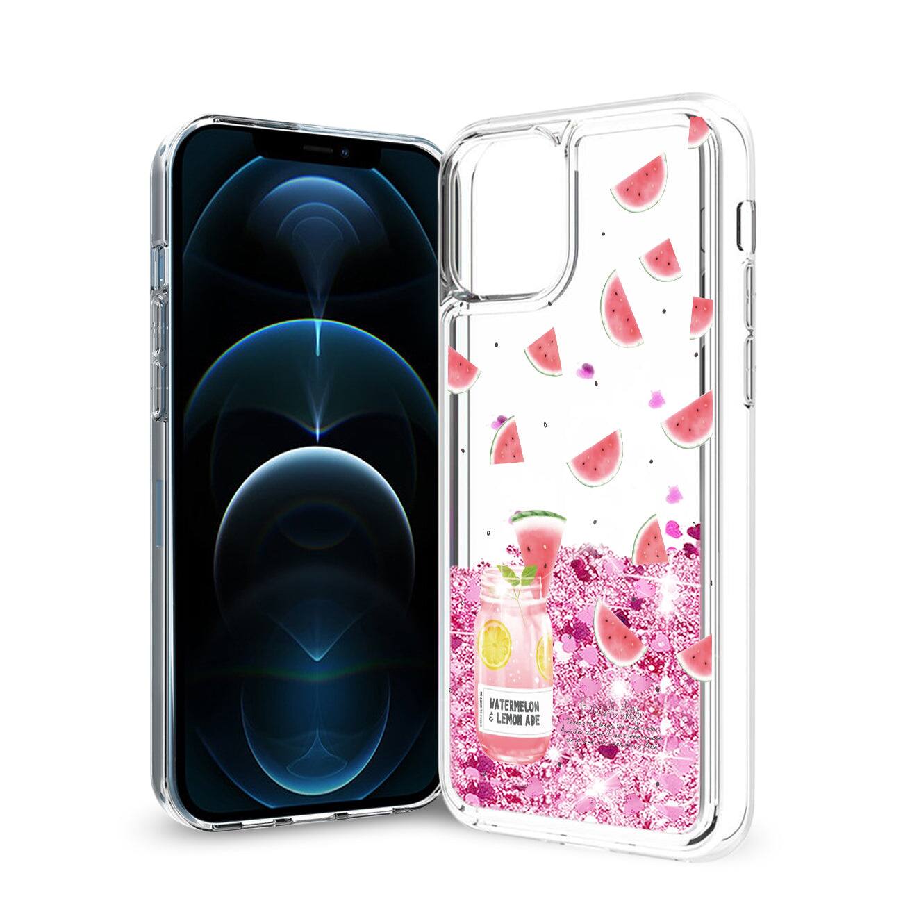 Reiko - Iphone 12 Pro Max Glitter Case Moving Quicksand Watermelon - Pink