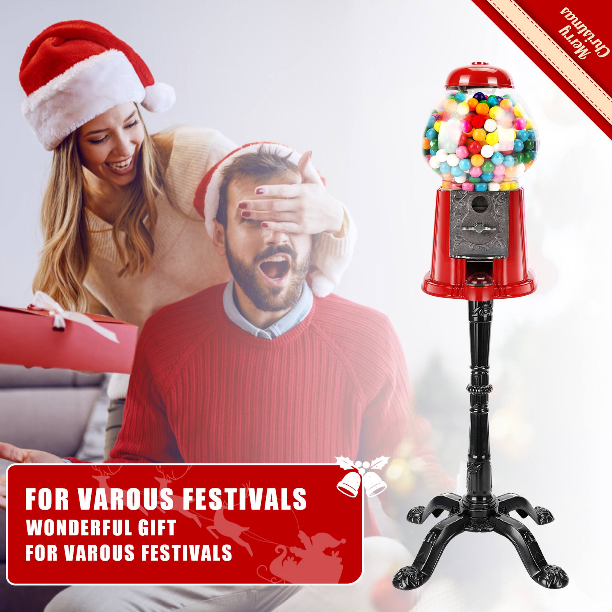 Angle. GOODSILO - 15-Inch Commercial Red Vintage-Style Gumball Machine with Stand - Key-Operated Coin Mechanism for Candy Dispensing - Red.