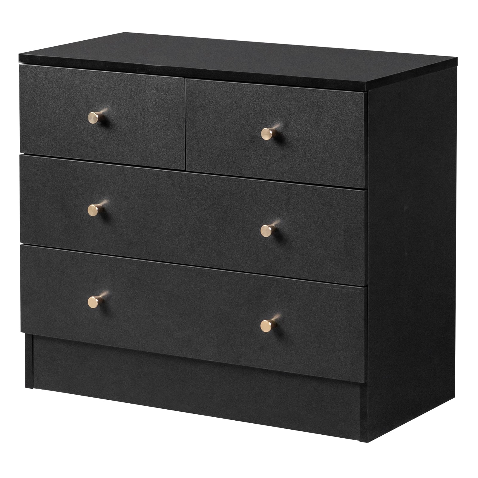 Front. Kadyn - 4 Drawer Dresser with Gold Handle, Nursery Dresser Chest Of Drawers Organizer - Black.