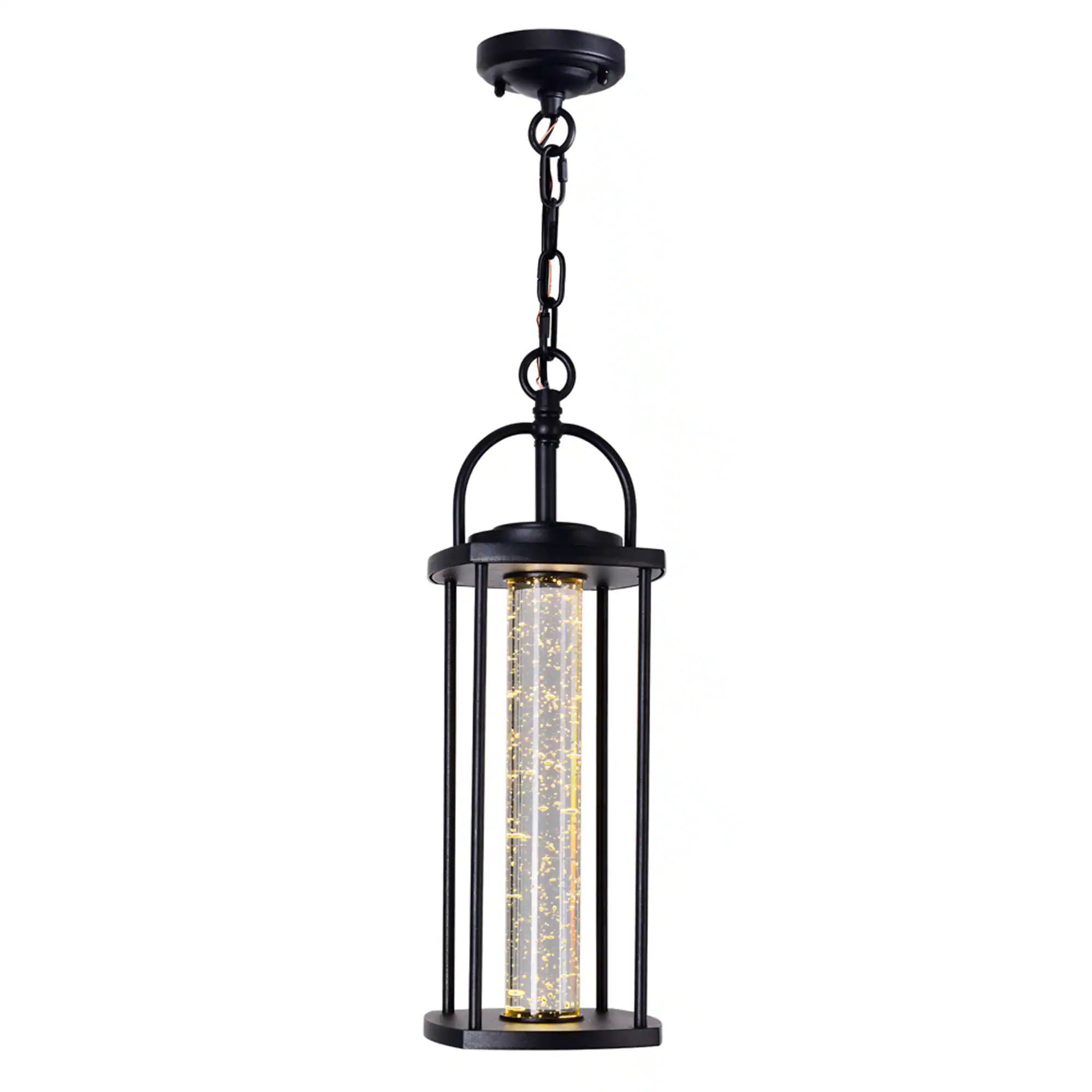 Front. CWI Lighting - Greenwood LED Outdoor Black Pendant - Black.