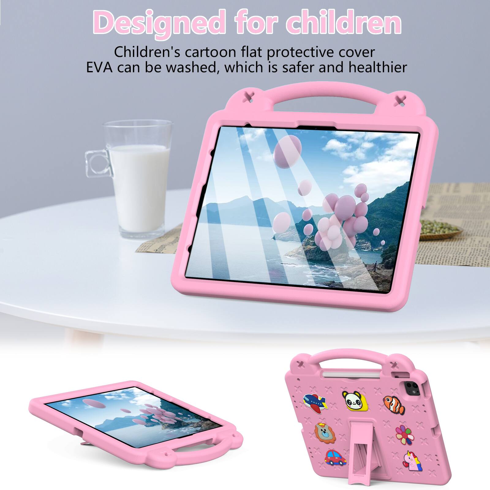 Designed for children  
Children's cartoon flat protective cover EVA can be washed, which is safer and healthier