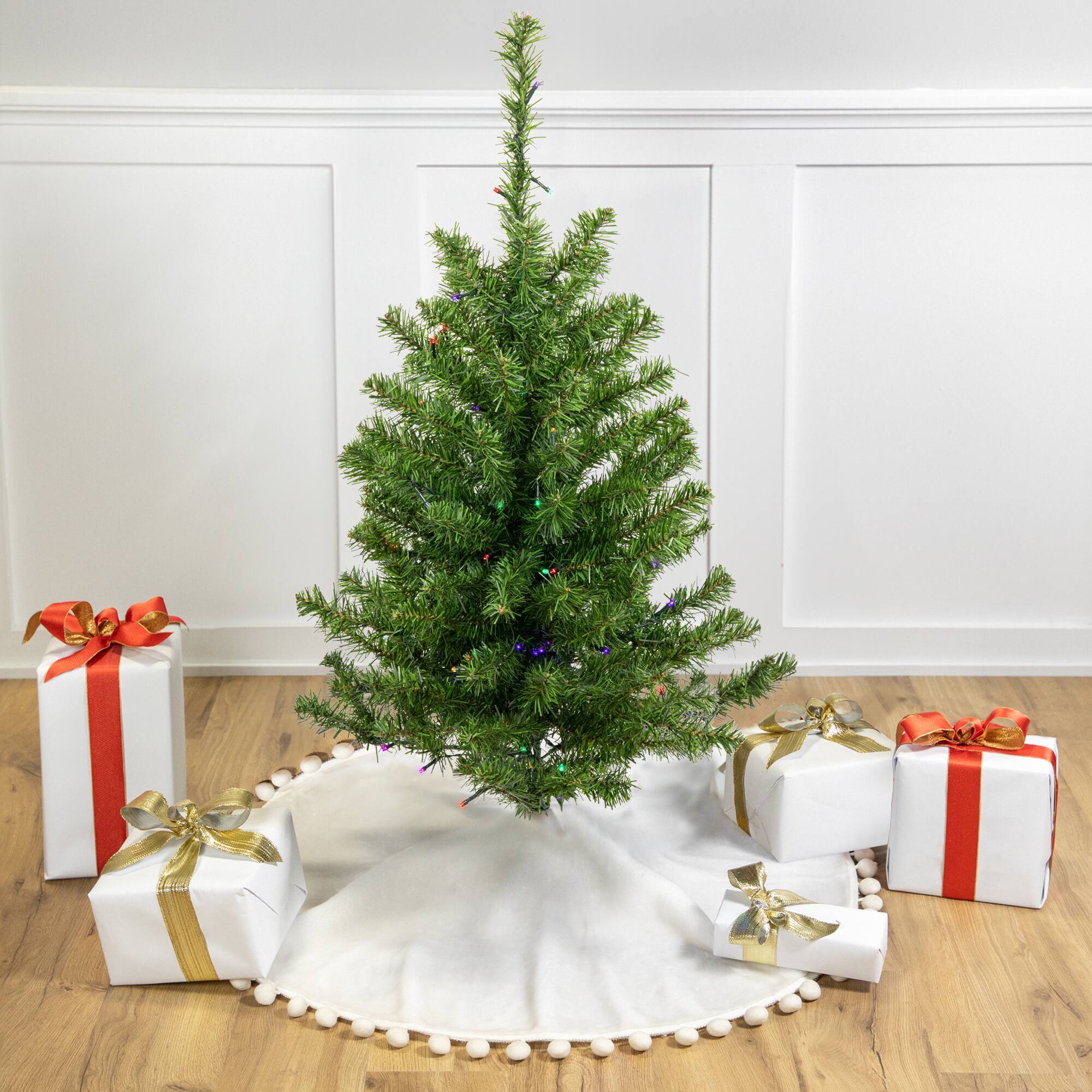 Front. Northlight - 3' Pre-Lit LED Medium Canadian Pine Artificial Christmas Tree - Multicolor Lights - Green.