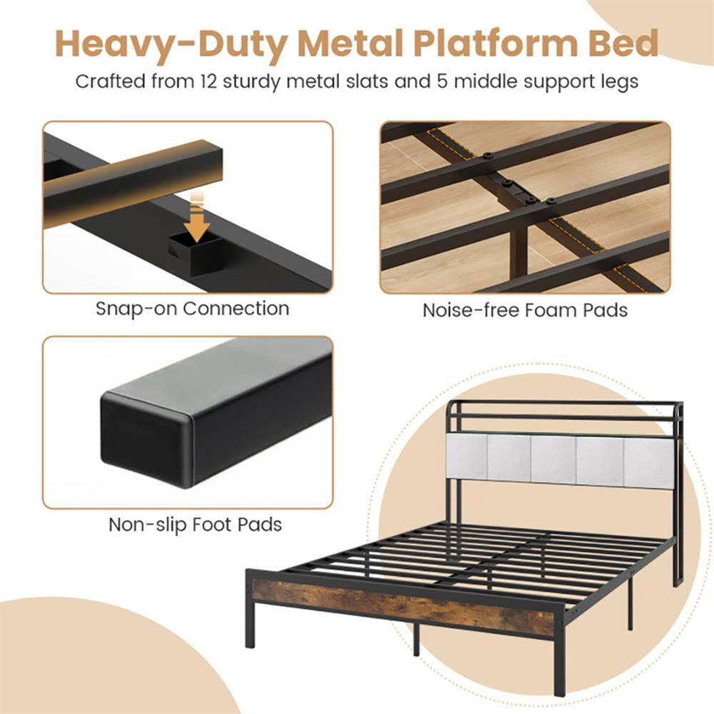 Heavy-Duty Metal Platform Bed  
Crafted from 12 sturdy metal slats and 5 middle support legs  

- Snap-on Connection  
- Noise-free Foam Pads  
- Non-slip Foot Pads