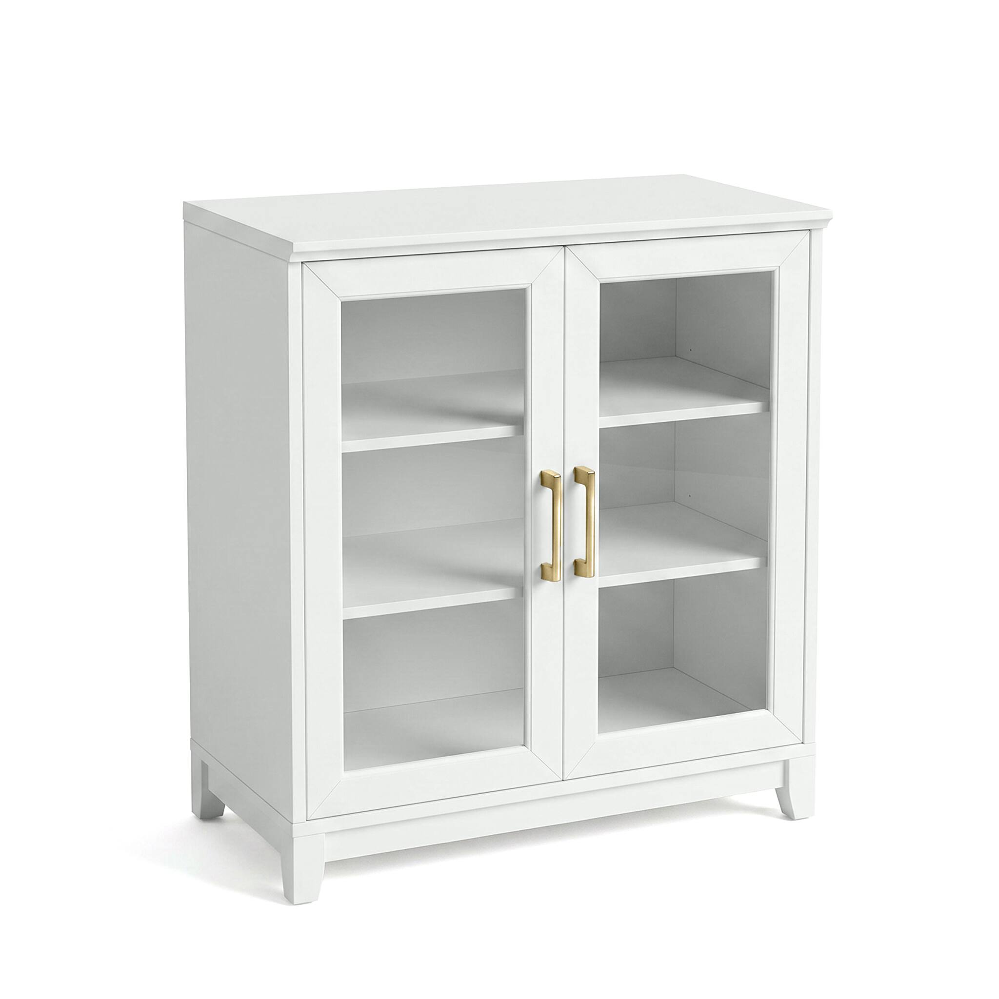 Alt View 1. Martha Stewart - Bedford Modular Storage Cabinet, Glass Soft-Close Doors with Hardware, Adjustable Shelf, Solid Wood Frame/Legs - White Frame/Gold Hardware.