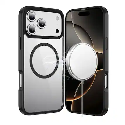 Front. Kitcheniva - Shockproof Premium Magnetic Circle Phone Case With Tempered Glass For iPhone 17 Pro Max Black - Black.