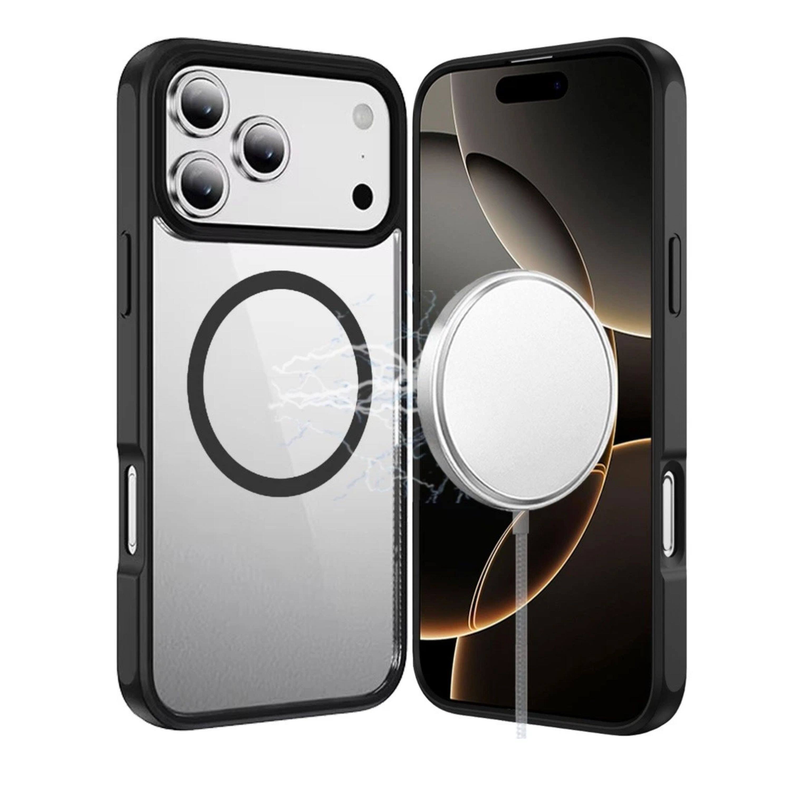 Front. Kitcheniva - Shockproof Premium Magnetic Circle Phone Case With Tempered Glass For iPhone 17 Pro Max Black - Black.
