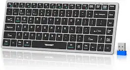 TECKNET - Rechargeable Bluetooth Keyboard, 4-Device (2.4G+3BT), Ultra-Slim, 14 Hotkeys - Gray