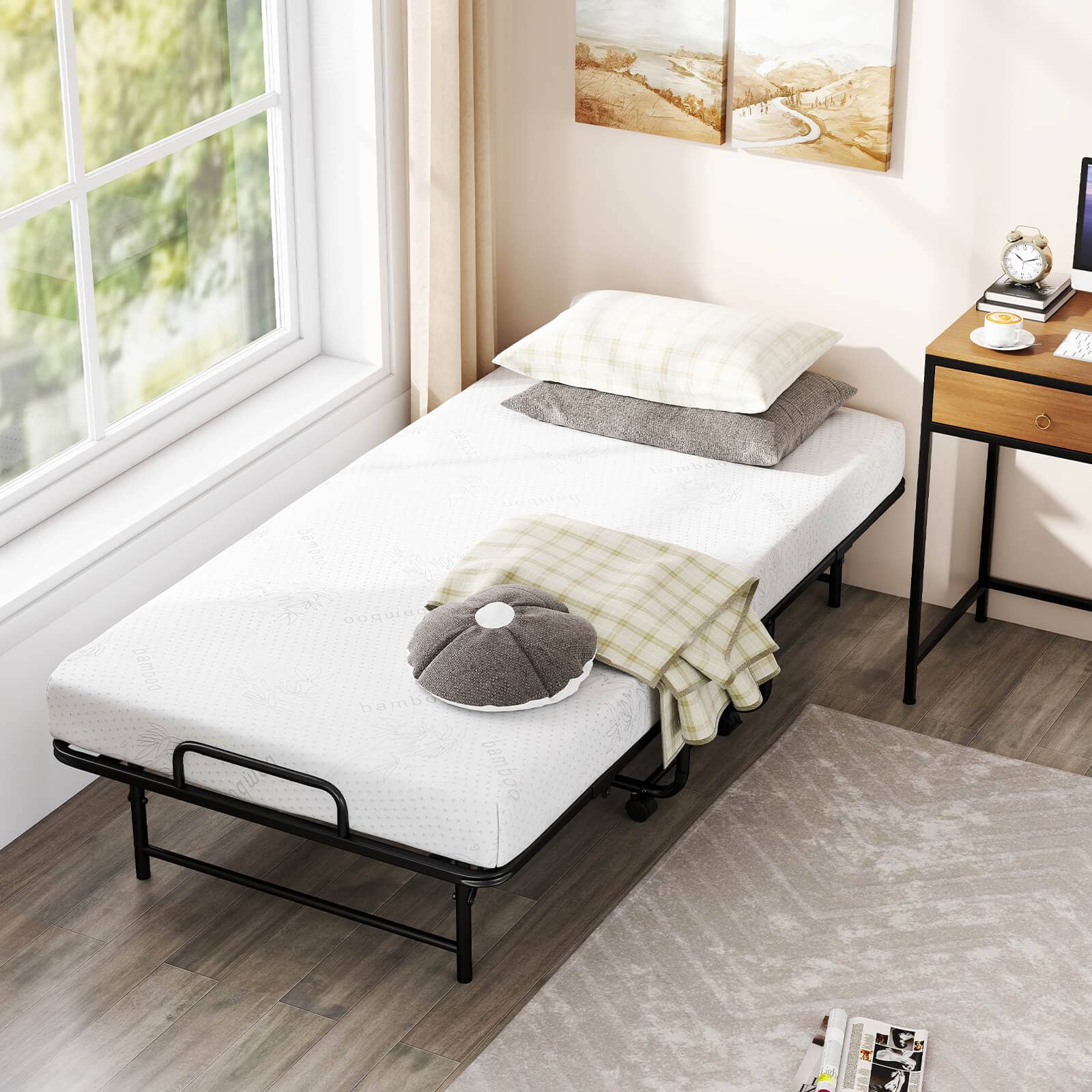 Costway Twin Size Folding Bed with 5 Inch Mattress, Memory Foam