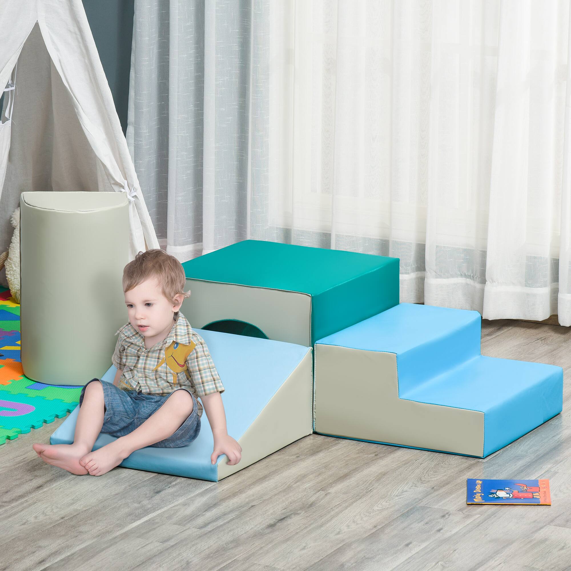 Angle. Qaba - Climbing Toys, Easy-to-clean 4 Piece Soft & Safe Foam Play Set, Crawling or Sliding.