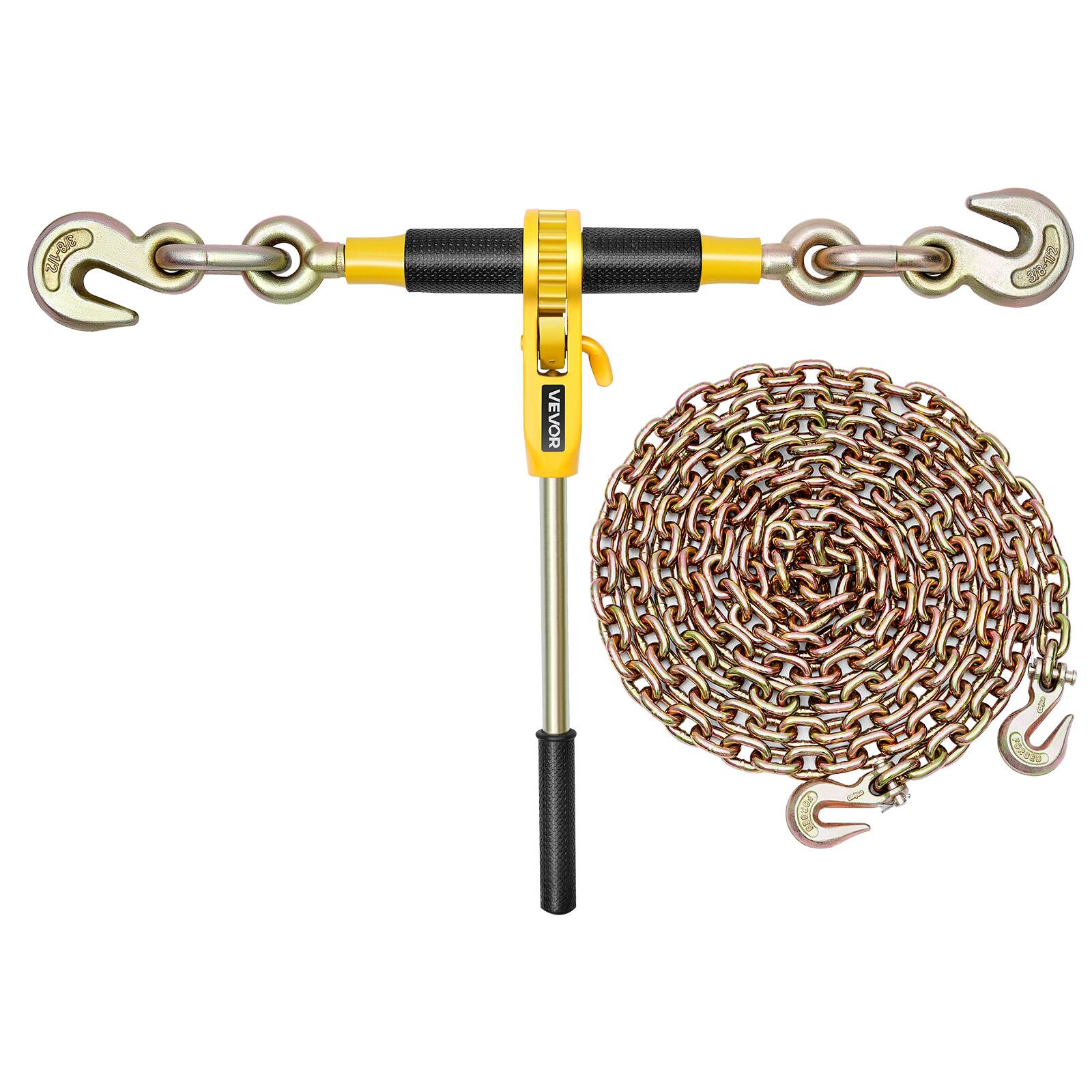 Alt View 5. VEVOR - Ratchet Chain Binder, 3/8 in x 20 ft G80 Chains, 9200 lbs Working Load of Ratchet Load Binder, Chains and Binders Set - Yellow.