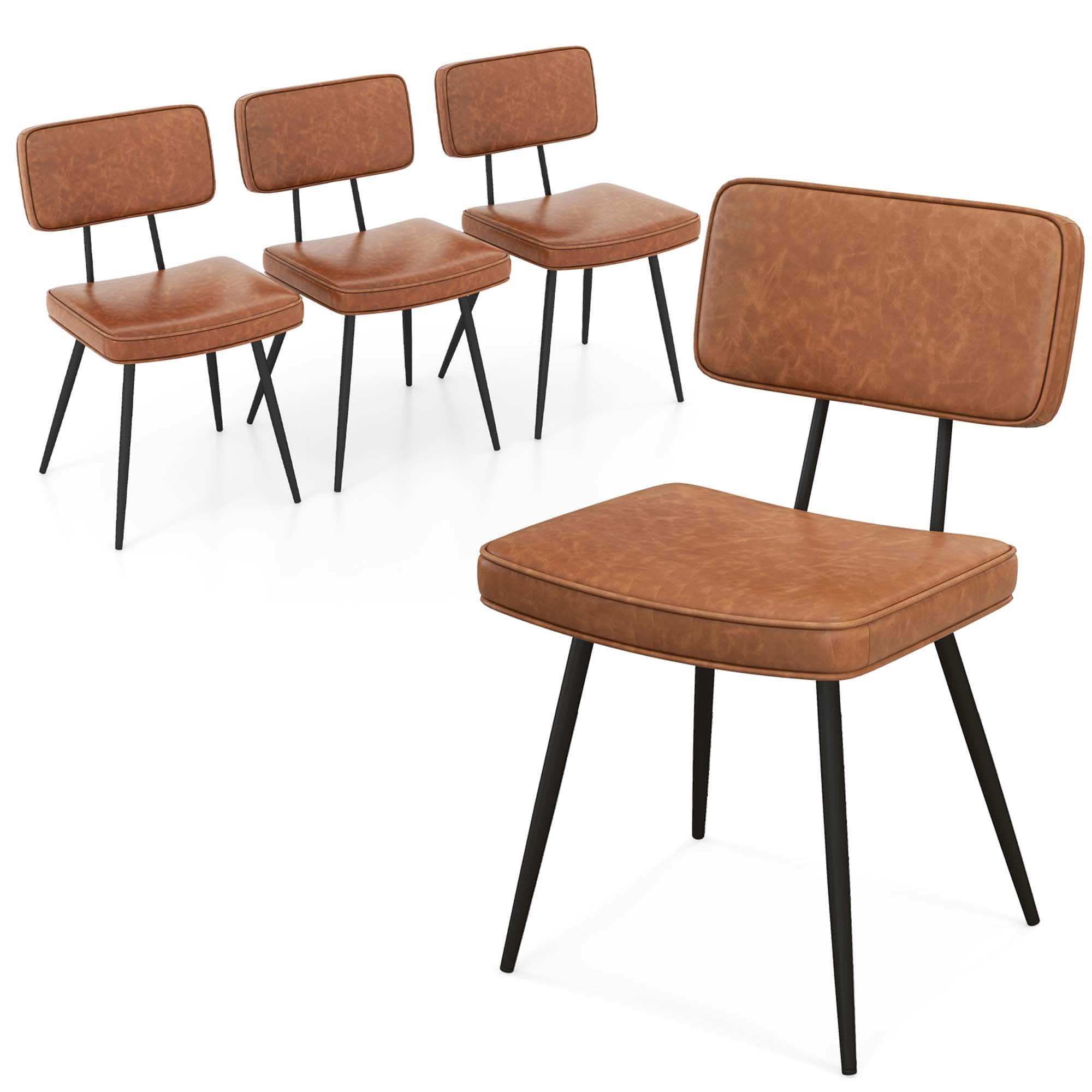 Gymax - Dining Chairs Set of 4 w/ PU Leather Cover Filled Sponge Waterfall Seats - Brown