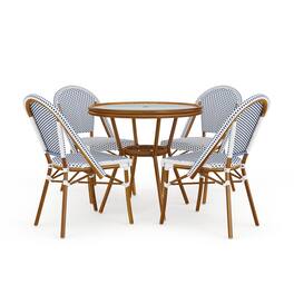 Martha Stewart - Lily Pond All Weather Woven Bistro Table and Chairs Set with Aluminum Frames - Navy & White/Natural Frame