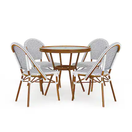 Front. Martha Stewart - Lily Pond All Weather Woven Bistro Table and Chairs Set with Aluminum Frames - Navy & White/Natural Frame.