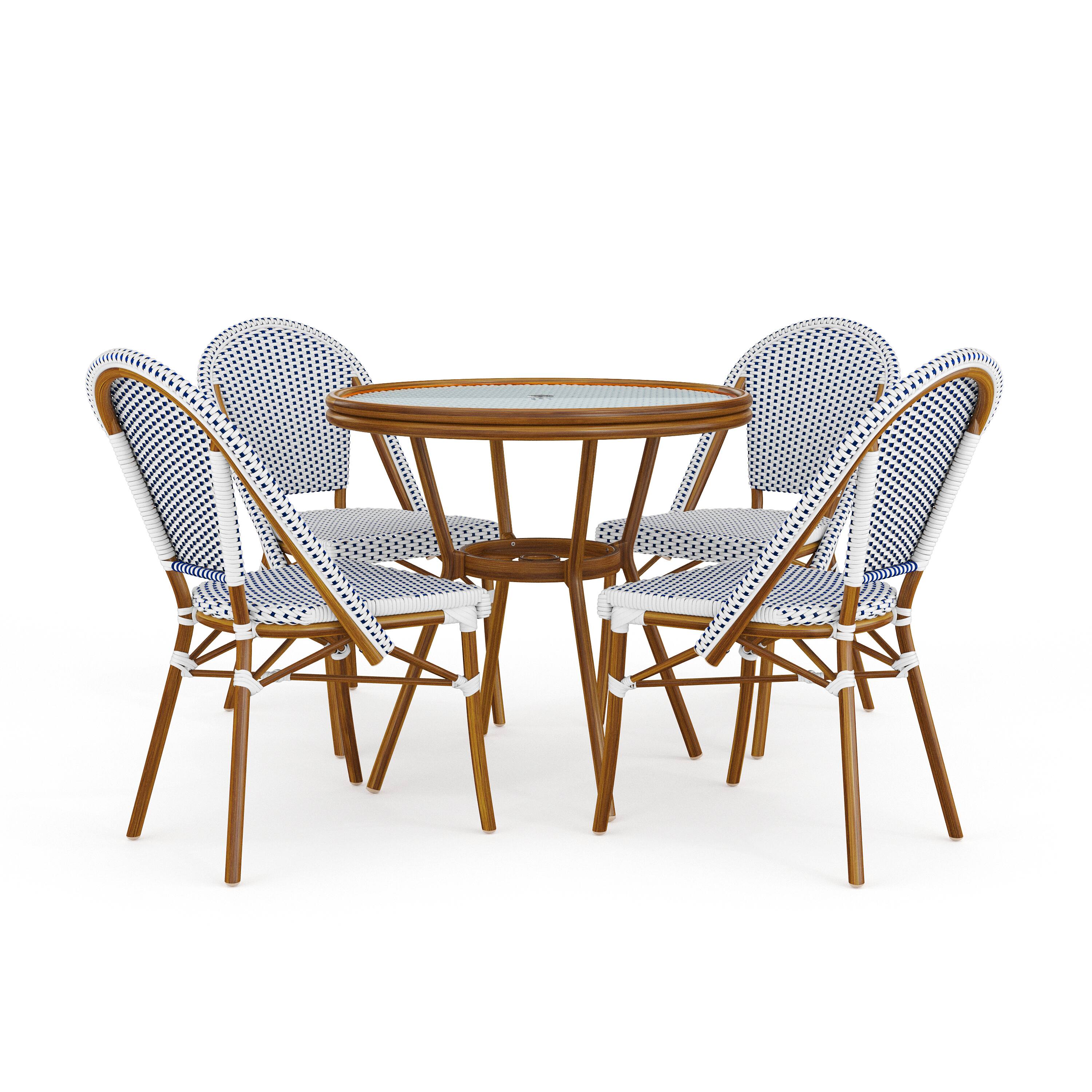 Front. Martha Stewart - Lily Pond All Weather Woven Bistro Table and Chairs Set with Aluminum Frames - Navy & White/Natural Frame.