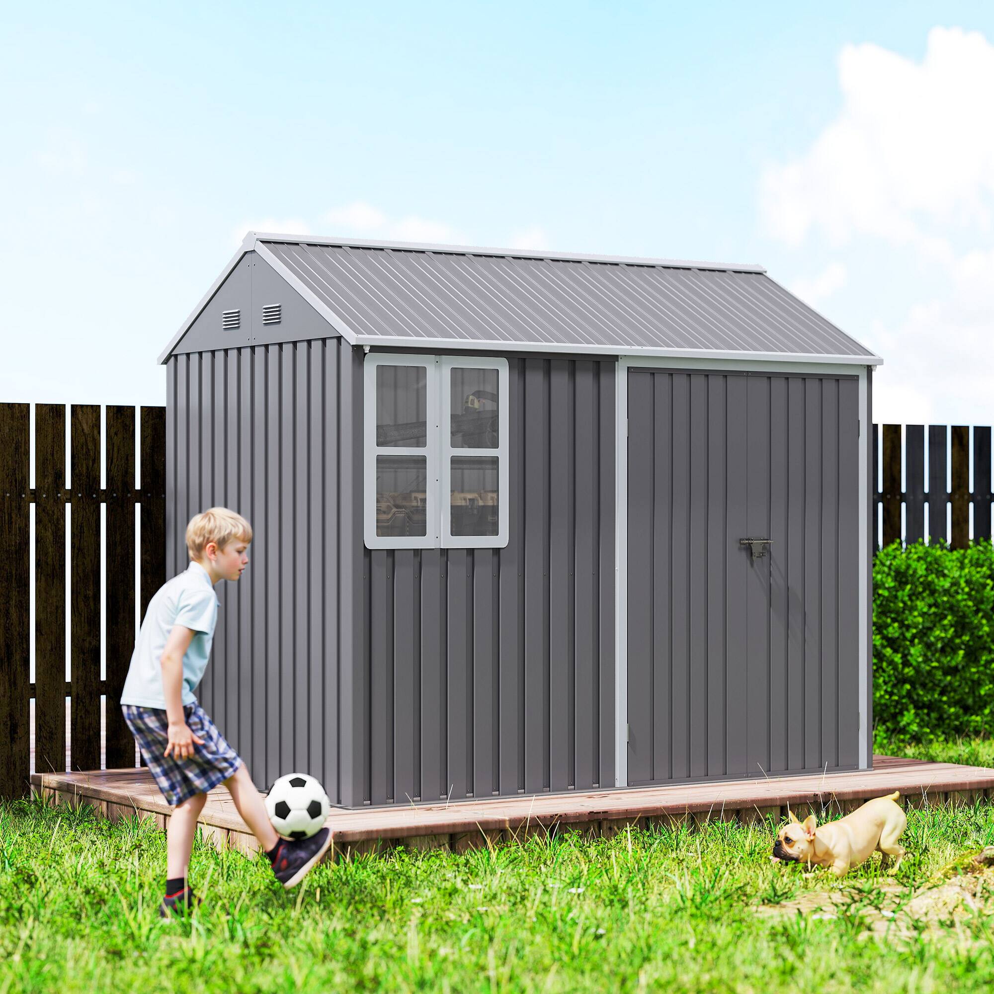 Alt View 8. Outsunny - x 5.5' Metal Garden Storage Shed, Extra Large Outdoor Tool Storage House w/Lockable Doors, Window.