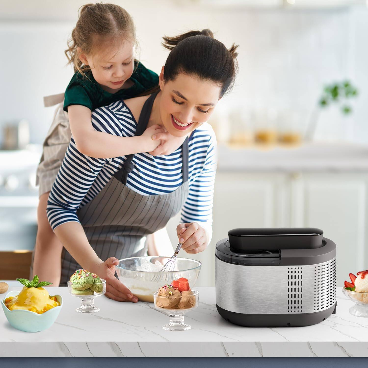 Alt View 3. GlowWise - Ice Cream Maker Machine Automatic Icecream Machine with LCD Display - Electric Gelato Maker - No Pre-freezing - silver.