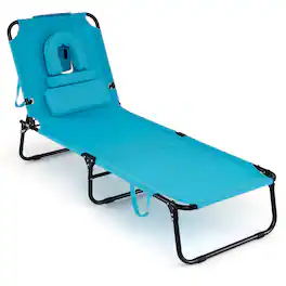Costway - Folding Beach Sun Lounger with Face Hole & Removable Pillows, 4-Position Backrest - Turquoise