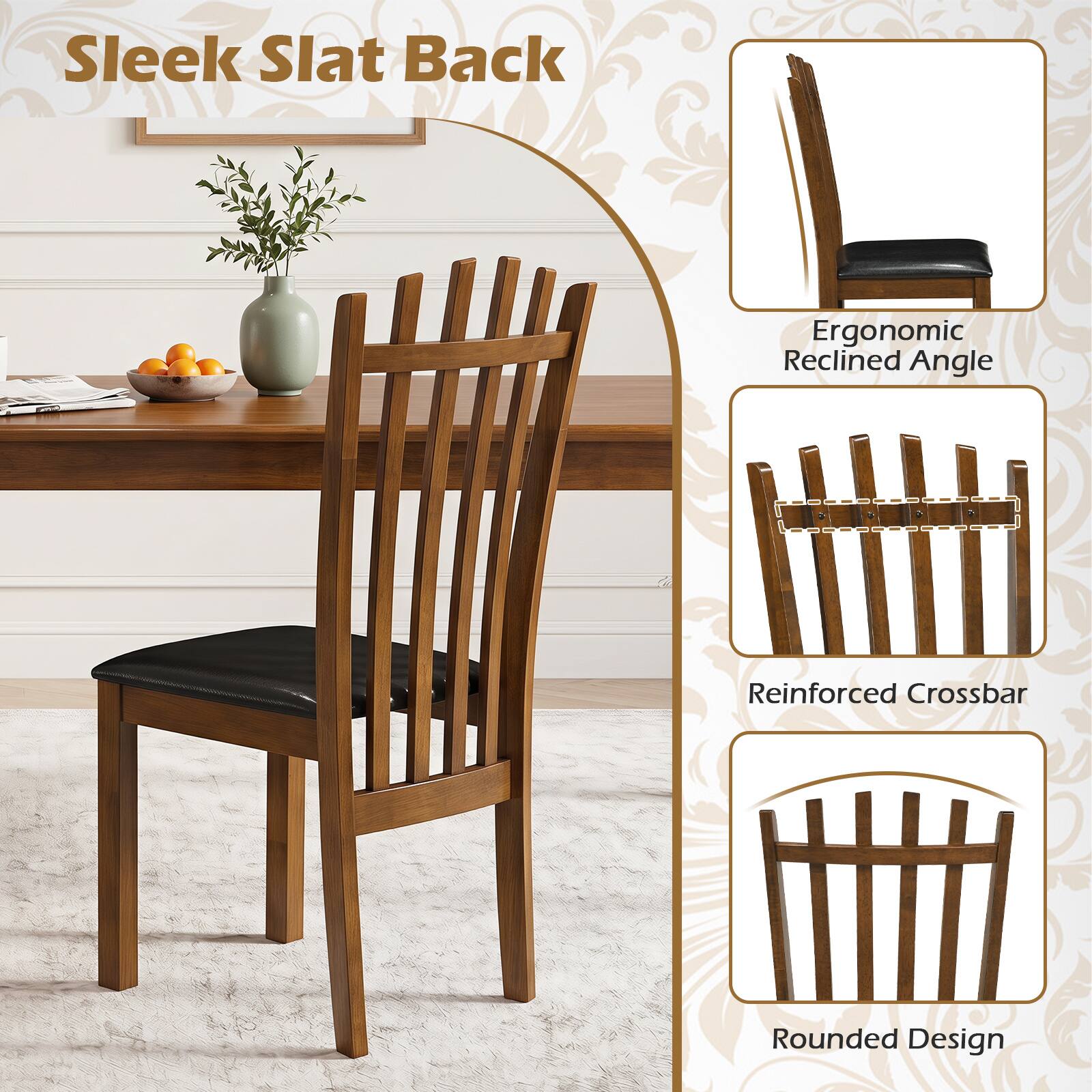 Sleek Slat Back  
Ergonomic Reclined Angle  
Reinforced Crossbar  
Rounded Design