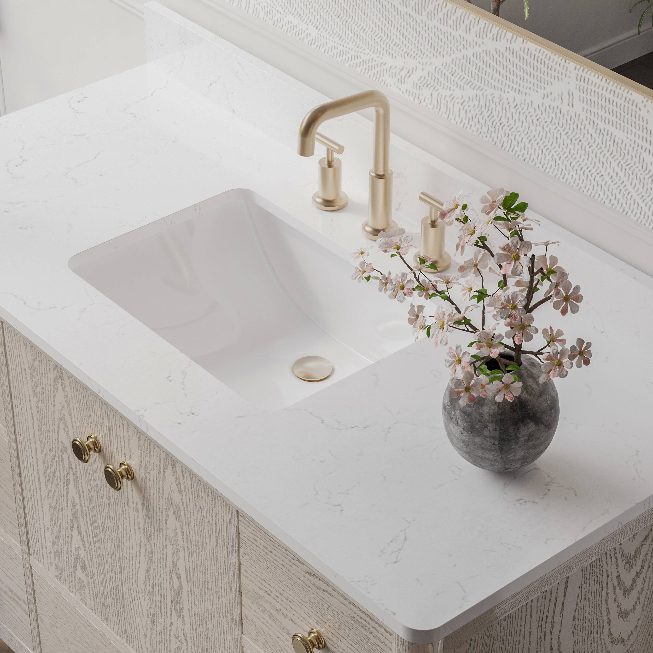 Alt View 2. WELLFOR - ETHAN 48 in. Solid Wood Bath Vanity with Quartz Top, Single Sink, Soft Close, Assembled - OAK.
